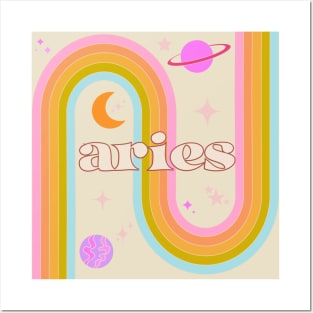 Aries 70s Rainbow with Flowers Posters and Art